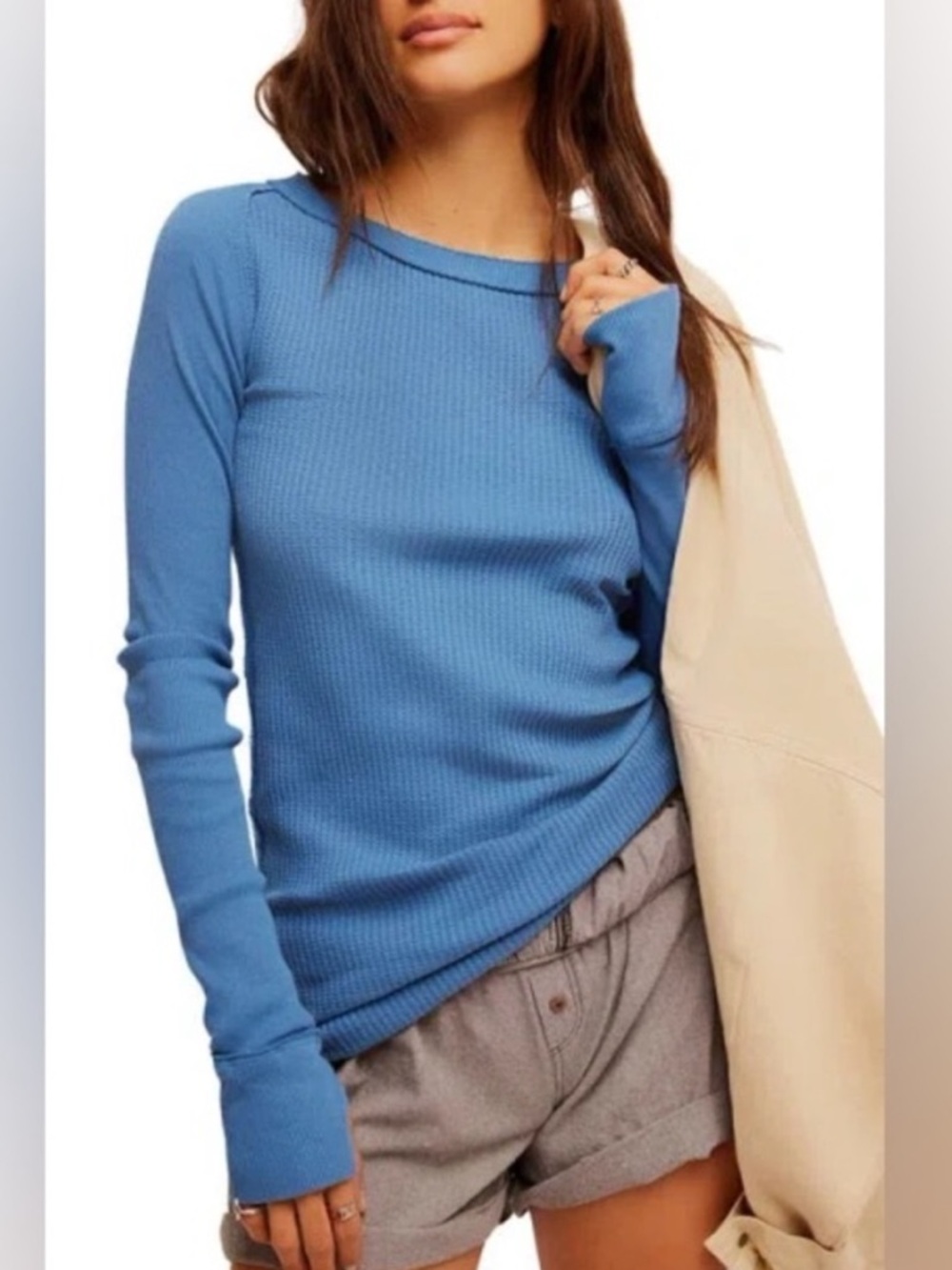 Free People- Care FP Honey B Crew Neck Long Sleeve Waffle Knit Top